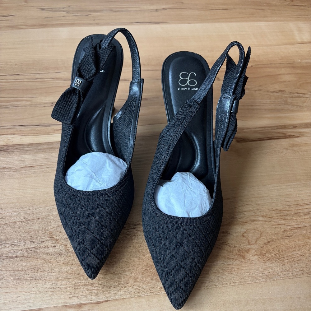 Bowknot Grace Pointed Toe Heeled Slingbacks  Cosy Island